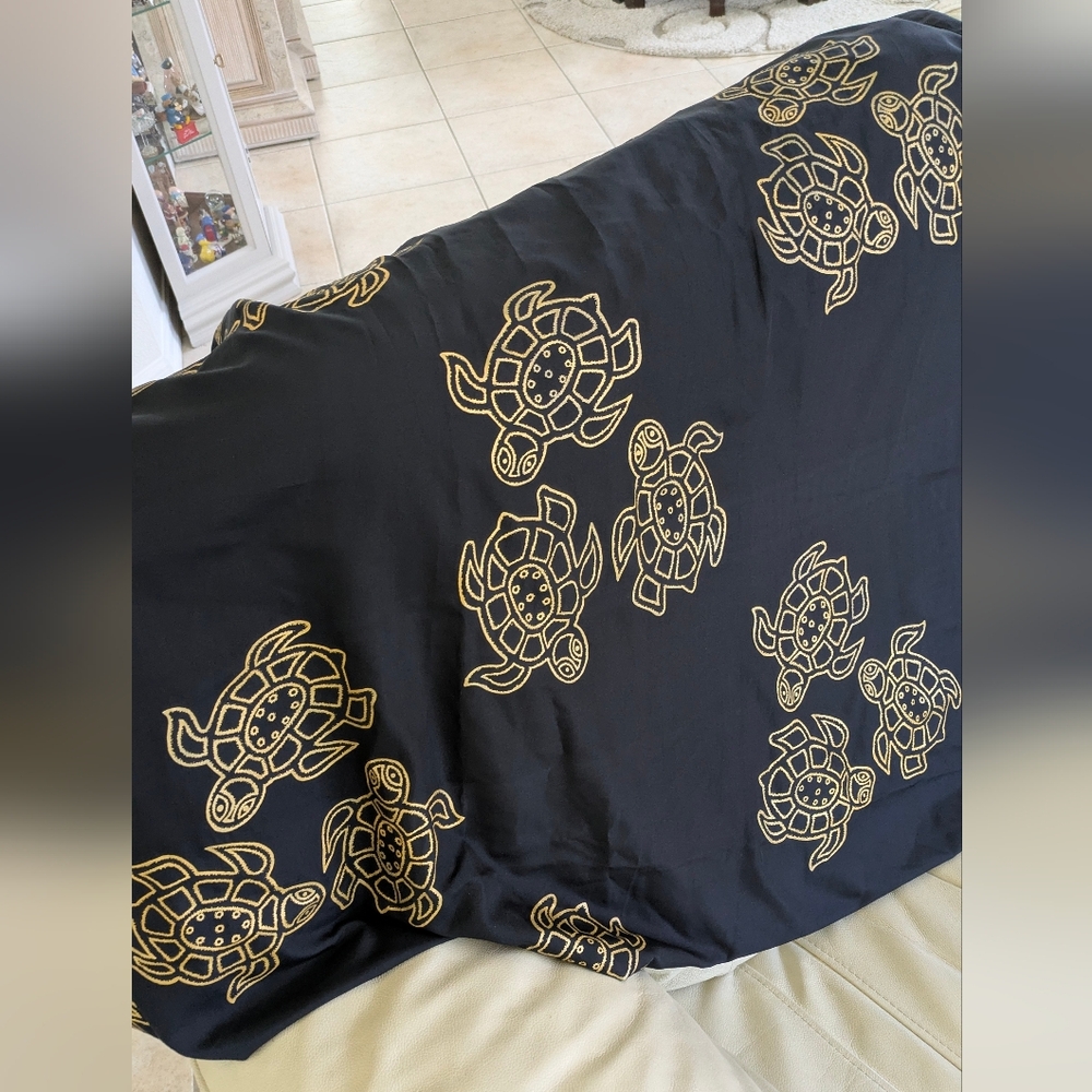 Rima Big Size Beach Cover Black Fabric with Gold Turtle Design